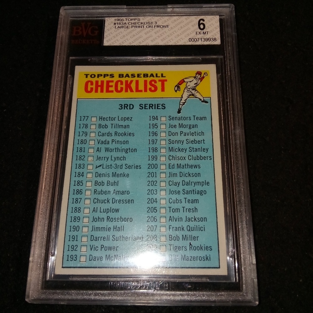 1966 Topps baseball checklist bvg 6